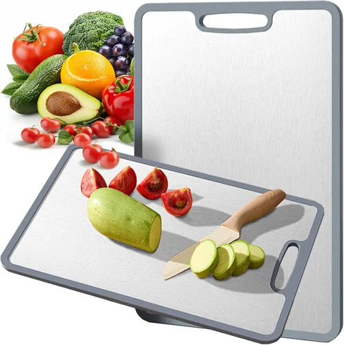 Vista 7 de Tabla de Cortar de Titanio de Doble Cara con Borde de Silicona Antideslizante Tablas de Cortar de Titanio Puro para Cocina - Tabla de Cortar