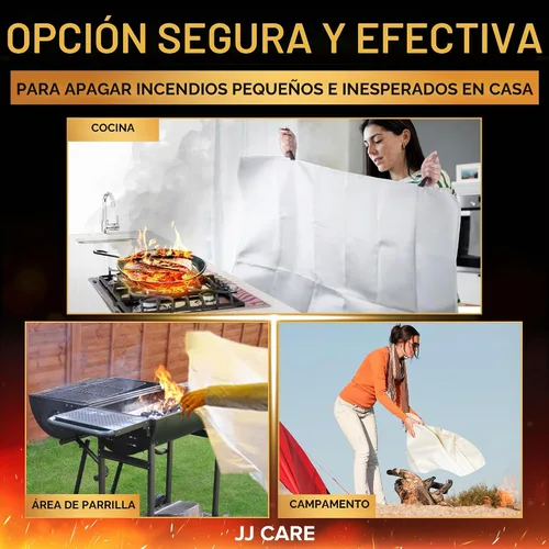 Vista 7 de JJ CARE Manta contra incendios – 2 paquetes con ganchos y guantes – Manta de emergencia contra incendios para el hogar y la cocina, mantas