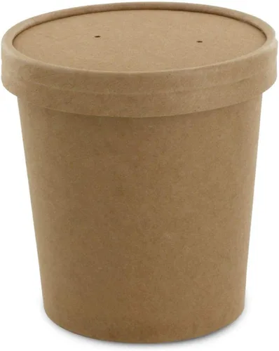 Vista 5 de Cuencos de sopa de papel kraft ecológicos Vasos desechables de papel kraft con tapa Contenedores marrones – Tazas de sopa ideales