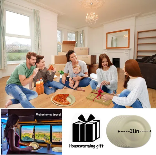 Vista 5 de Juego de 6 platos grandes de paja de trigo, irrompibles de plástico reutilizables de 11 pulgadas, más grueso y ligero para cocina, fiesta