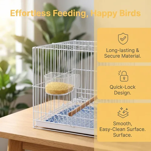Vista 5 de Comedero de alimentos para jaula de pájaros, 2 piezas: tazas de agua de semicírculo grueso transparente – Caja de recipiente de platos pequeños