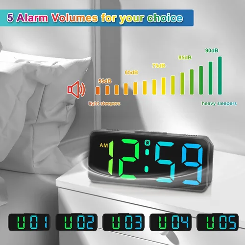 Vista 7 de Peakeep Small Tiny Digital Alarm Clock Plug in for Kids Bedroom Bedside Nightstand, RGB Colorful Changing Large Display for Travel, Dimmable 6