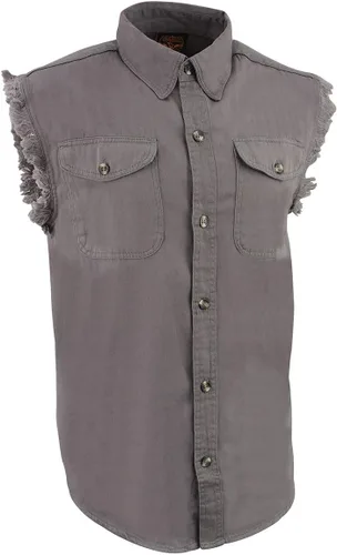 Vista 9 de Milwaukee Leather DM1002 Camisa vaquera ligera negra para hombre con corte deshilachado sin mangas