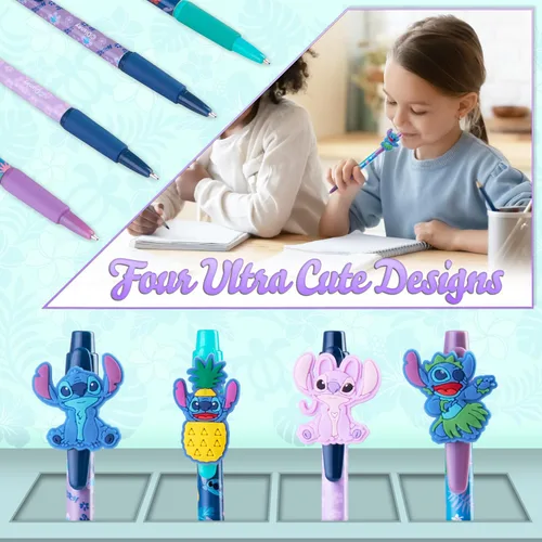 Vista 6 de Disney Bolígrafos 4 bonitos bolígrafos con adorables puntadas, bonitos bolígrafos para diario, dibujo o trabajo escolar, bonitos bolígrafos