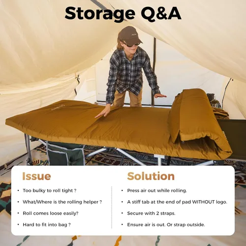 Vista 4 de KingCamp XXL Wide PU Foam Cot Mattress, Roll Up Camping Mattress for Cot Portable Twin Cot Pad with Roll Helper, For Cot Mat Travel Tuck Tent