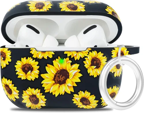 Vista 11 de LitoDream - Funda de silicona suave y flexible con llavero para Apple AirPods 2 y 1, para niñas (vaca; blanco con cactus)