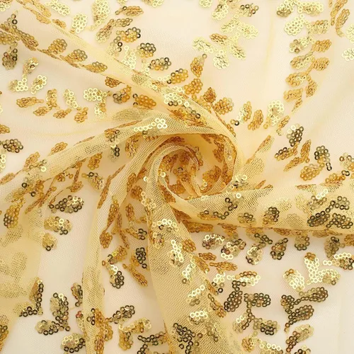 Vista 4 de Efavormart Servilletas de tela de cena con hojas de oro brillante y enredaderas bordadas con lentejuelas, servilletas decorativas transparentes