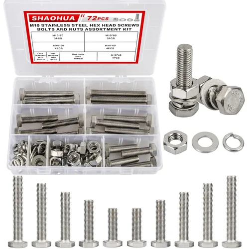 Vista 12 de Kit de surtido de pernos y tuercas métricas M6 M8 M10 M12 de 16 mm a 60 mm de grado 8 con tuercas hexagonales, pernos y arandelas de 15 tamaños