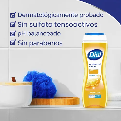 Vista 3 de Dial Gel de baño, complejo Hydraclean y vitamina E, dorado, 16 onzas