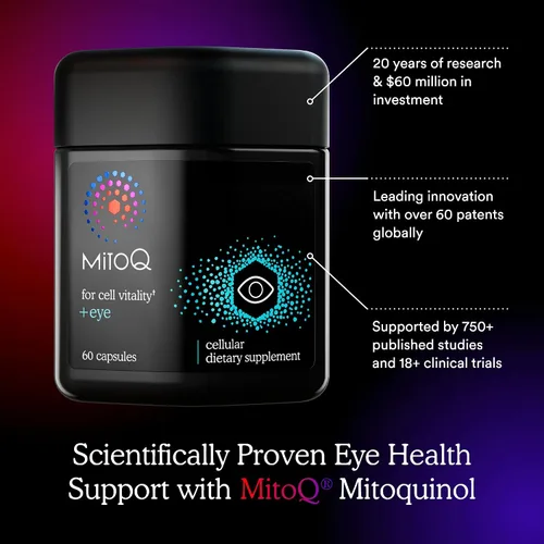Vista 4 de MitoQ +Eye – Suplemento de salud ocular con luteína y zeaxantina (proporción 5: 1), arándano, corteza de pino marítimo, zinc, mitoquinol Apoya