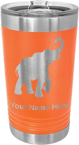 Vista 6 de LaserGram Vaso de pinta aislado al vacío de 16 onzas, elefante indio, grabado personalizado incluido (negro) Engraved Gift, Vacuum Insulated