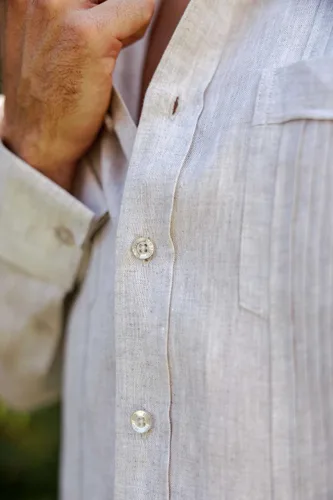 Vista 7 de Mojito Camisa Chacabana Guayabera 100% Lino Manga Larga - Pliegues Tonales