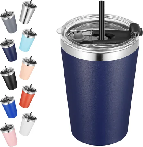 Vista 14 de VEGOND - Vaso térmico de acero inoxidable de 12 onzas con aislamiento al vacío de doble pared, vaso para viaje con tapa y pajita reutilizable Negro