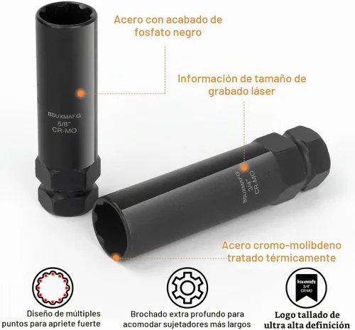 Vista 4 de Kit de extracción de bloqueo de rueda de 8 piezas, juego de llaves maestras de tuercas métricas SAE, llave de bloqueo de rueda para quitar