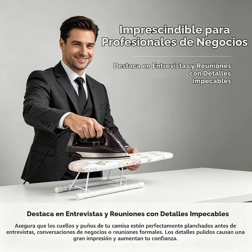 Vista 4 de Mini tabla de planchar plegable, tabla de planchar de mesa que ahorra espacio, manejo de puños y collares, tabla de hierro compacta portátil, diseño