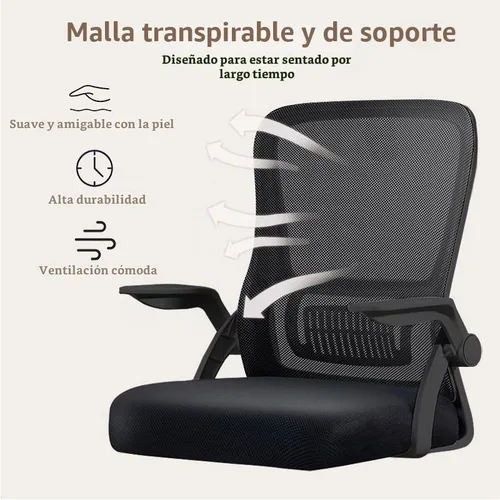 Vista 3 de Silla de oficina, silla de escritorio ergonómica, silla de malla transpirable, silla giratoria con brazos abatibles y soporte lumbar, silla