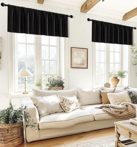 Vista 43 de XTMYI Cortinas pequeñas para ventana de sótano, cenefas opacas para oscurecer la habitación para sala de estar, juego de 2 unidades, beige natural