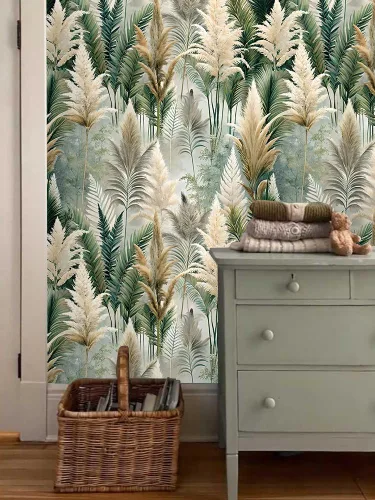 Vista 9 de Floralplus Papel tapiz removible de bosque bohemio para despegar y pegar, papel tapiz de hojas bohemias para dormitorio, baño, papel de contacto