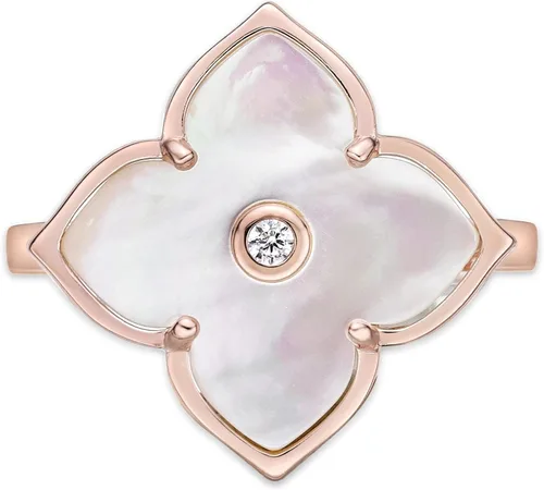 Vista 4 de Lavari Jewelers Anillo de flor de ónix negro o nácar y circonita cúbica para mujer, en plata de ley 925 con chapado en oro, aniversario, tallas 6 a 8