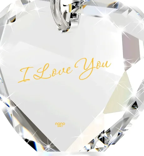 Vista 2 de NanoStyle Colgante romántico de corazón pequeño con texto en inglés I Love You inscrito en oro puro sobre circonita cúbica brillante collar