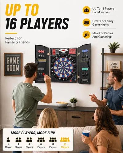 Vista 4 de WIN.MAX Electronic Dart Board Cabinet Set for Adults, Black