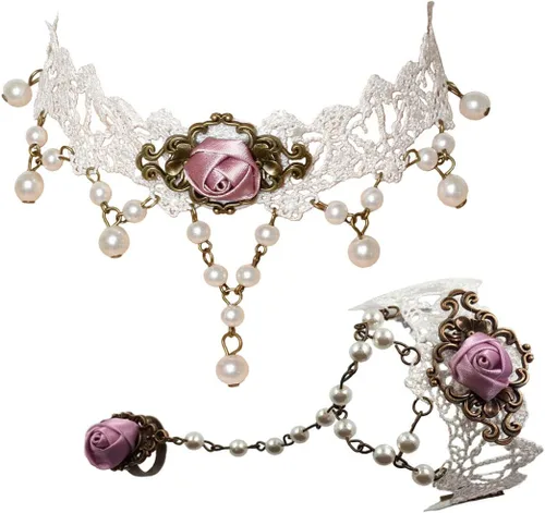 Vista 8 de Eigso Gargantilla de encaje retro estilo gótico vintage con colgante de cadena de cuentas, vampiro para mujer A2: negro