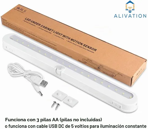 Vista 7 de Alivation Luces de armario a pilas, luces LED con sensor de movimiento, luces para interiores debajo del gabinete, luces debajo del mostrador