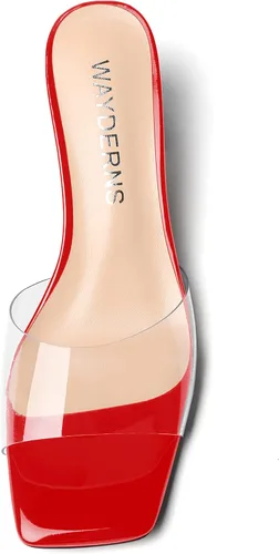 Vista 3 de WAYDERNS Sandalias de tacón grueso transparentes con punta cuadrada para mujer de 2 pulgadas, Transparente