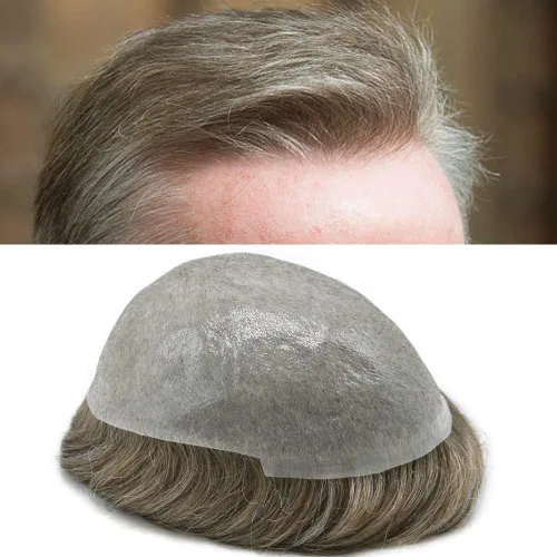 Vista 23 de Tupé para hombre, pieza de cabello humano real, sistema de reemplazo para hombres, piel ultrafina, para hombre, línea capilar natural, tupé para 17#