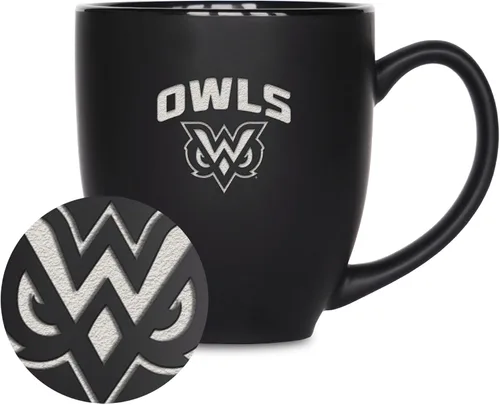 Vista 227 de Rico Industries - Taza de cerámica mate negra con grabado láser estándar de 15oz para NCAA (escuelas T & U) - Para bebidas calientes o frías