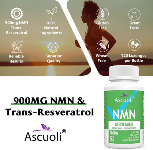 Vista 4 de Sublingual NMN 500mg + Trans-Resveratrol 400 mg, fórmula avanzada 3 en 1 99% puro NMN Resveratrol Suplemento para Boost* NAD, células, inmune