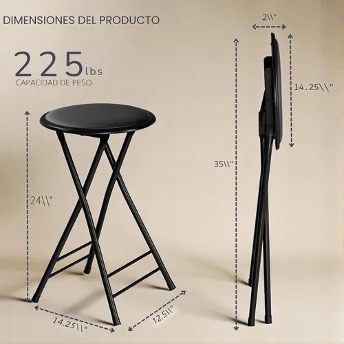 Vista 3 de Lavish Home Taburete plegable con asiento acolchado sin espalda, juego de 2