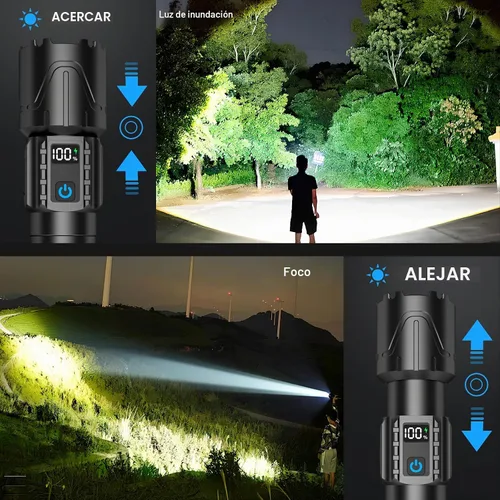 Vista 8 de Linternas tácticas recargables Banral de 2000 lúmenes altos - 5000mAh súper brillantes, linterna LED potente impermeable, linterna USB C portátil