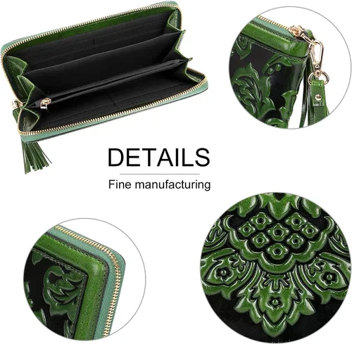 Vista 5 de PIJUSHI Billeteras de cuero para mujer, cartera floral con tarjetero