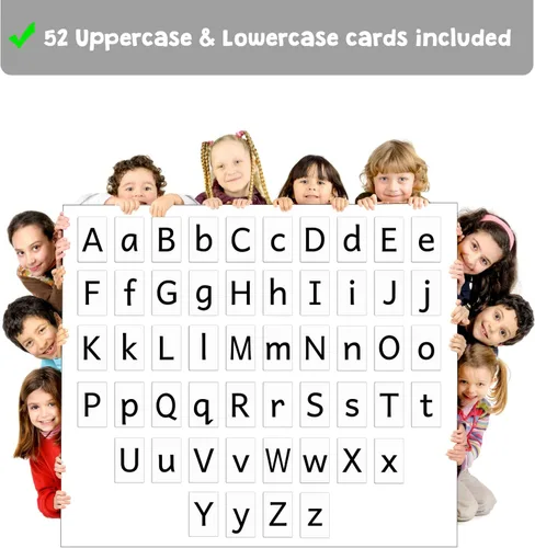 Vista 4 de Attractivia Tarjetas Magnéticas de Letras Grandes del Alfabeto ABC - 52 Letras Resistentes Grandes en Mayúscula y Minúscula, Negro - para Maestros