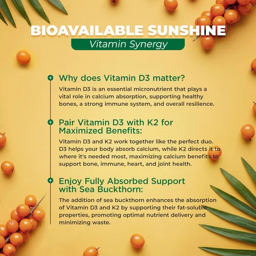 Vista 4 de MoxyVites Vitamina D3 K2 5000 UI – Alta absorción D3 + K2 MK-7 con aceite de espino cerval de mar y omega-7 – Apoyo óseo, corazón e inmunológico