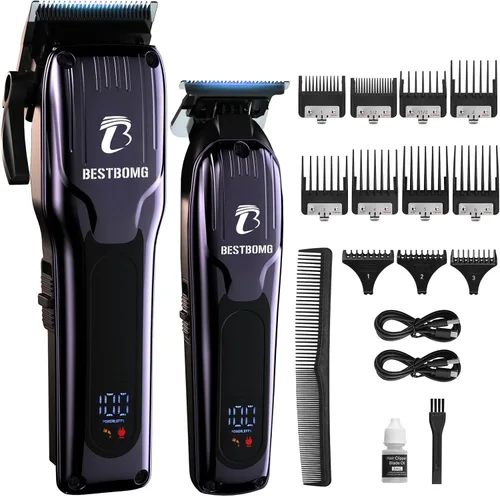 Vista 11 de BESTBOMG® Cortapelos profesional para hombres, juego de cortapelos y recortadora de peluquería profesional, cortapelos inalámbrico para hombres