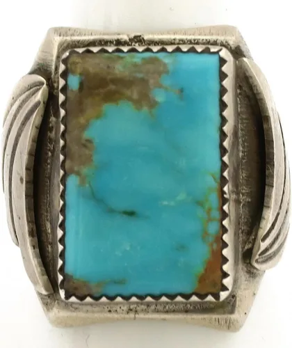Vista 4 de Anillo Navajo 0.925 de plata natural azul turquesa artista nativo C.1980's, Plata 925, plata de ley, piedra preciosa, metal, turquesa