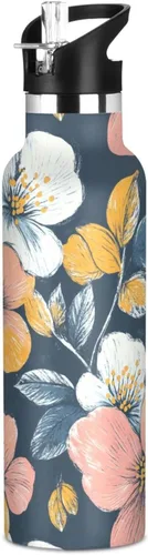 Vista 17 de Flores de otoño, tulipán, narciso, gladiolo, azul, doble pared, aisladas al vacío, botellas de agua con pajitas, a prueba de fugas, sin BPA, a
