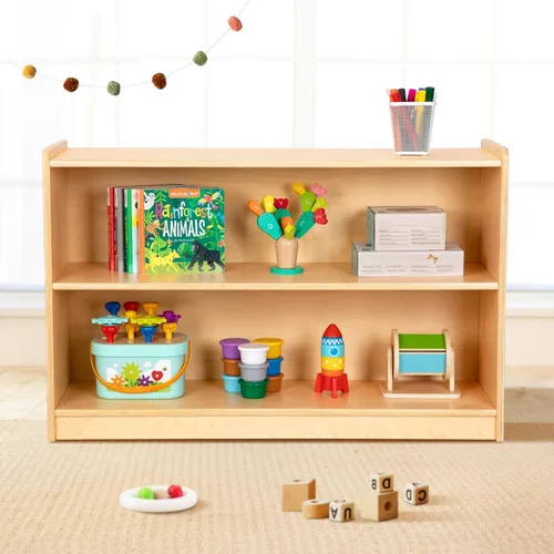 Vista 2 de OOOK Estante Montessori, organizadores y almacenamiento de juguetes, estantería de 2 niveles para niños pequeños, adecuada para aula, jardín
