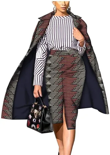 Vista 5 de Ropa africana para mujer, conjuntos largos de Ankara abrigos+faldas estampadas, trajes formales de talla grande Dashiki