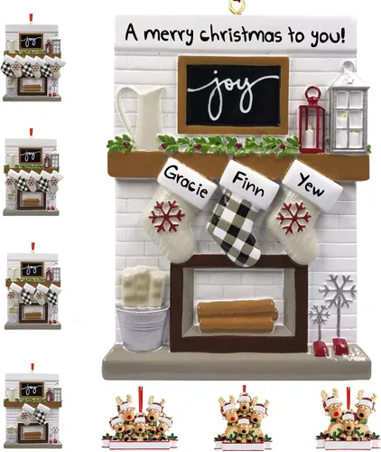 Vista 12 de Adornos de Navidad personalizados 2025, repisa de chimenea, familia de 2/3/4/5/6 nombres de miembros de la familia Joy para decoraciones de árbol