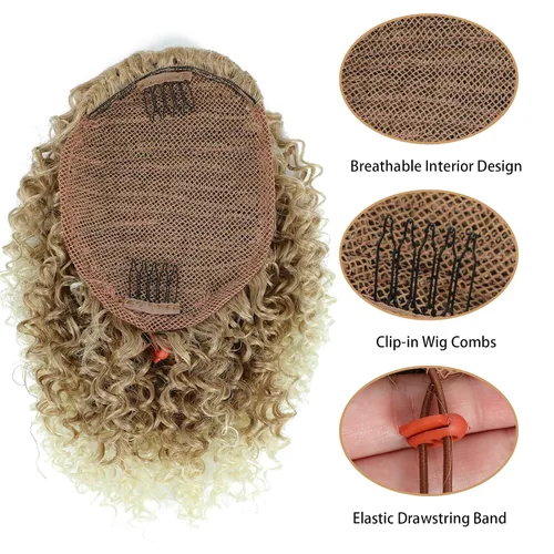 Vista 4 de Cola de caballo con cordón para mujeres negras, extensión de cola de caballo corta rizada para mujeres negras, extensión de cola de caballo rizada