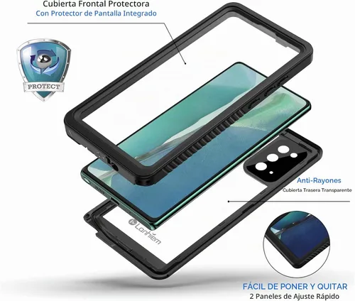 Vista 3 de Lanhiem Funda para Galaxy Note 20, Protector de Pantalla Integrado con Película para Huella Dactilar Funda Impermeable a Prueba de Polvo, Cubierta