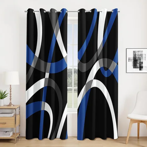 Vista 11 de weesire Cortinas opacas modernas para dormitorio, sala de estar, 2 paneles, 100% opacas, cortinas con patrón circular blanco y negro, cortinas