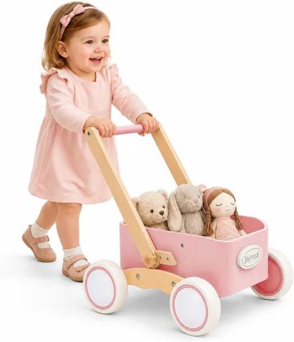 Vista 9 de Joyreal Andador de madera para bebés y vagón para niños pequeños 2 en 1 Azul