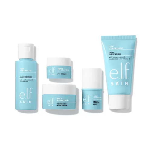 Vista 3 de e.l.f. SKIN Holy Hydration! Jet Set Kit de hidratación, juego de cuidado de la piel hidratante para viajes, limpiador facial, bálsamo, hidratante