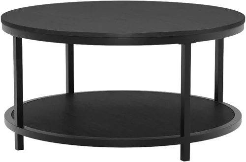 Vista 4 de WiberWi Mesa de Centro Redonda Negra de 35.8" Mesas de Centro Circulares para Sala de Estar Diseño Industrial Rústico con Patas de Marco de Metal