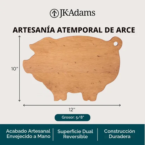 Vista 4 de J.K. Adams Tabla de servir en forma de cerdo, queso y embutidos, arce, 10
