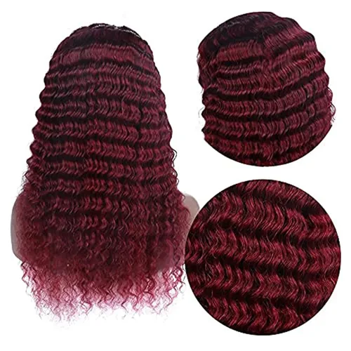 Vista 3 de Punmasa Peluca de cabello humano con diadema de onda profunda 99J de cabello humano para mujer, sin pegamento, sin encaje frontal, hecha a máquina